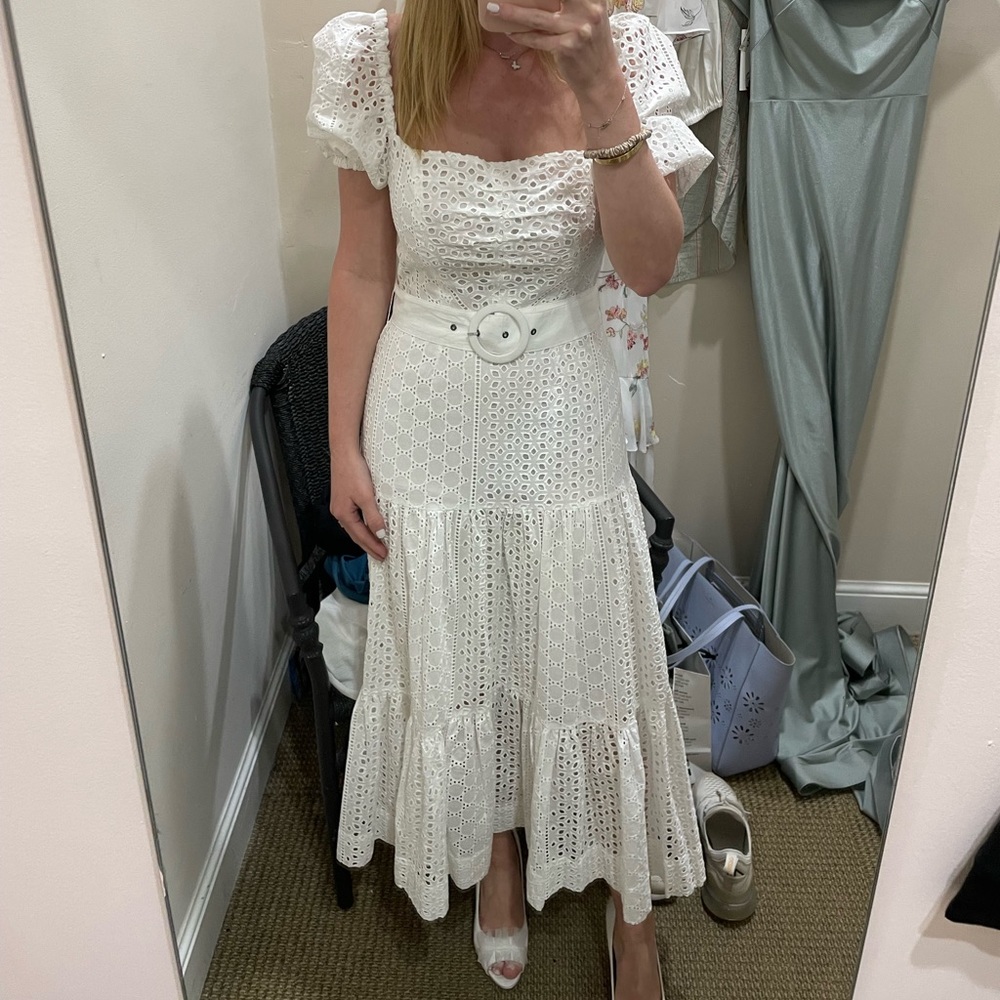BRIDES! Karina Grimaldi maxi white dress with belt